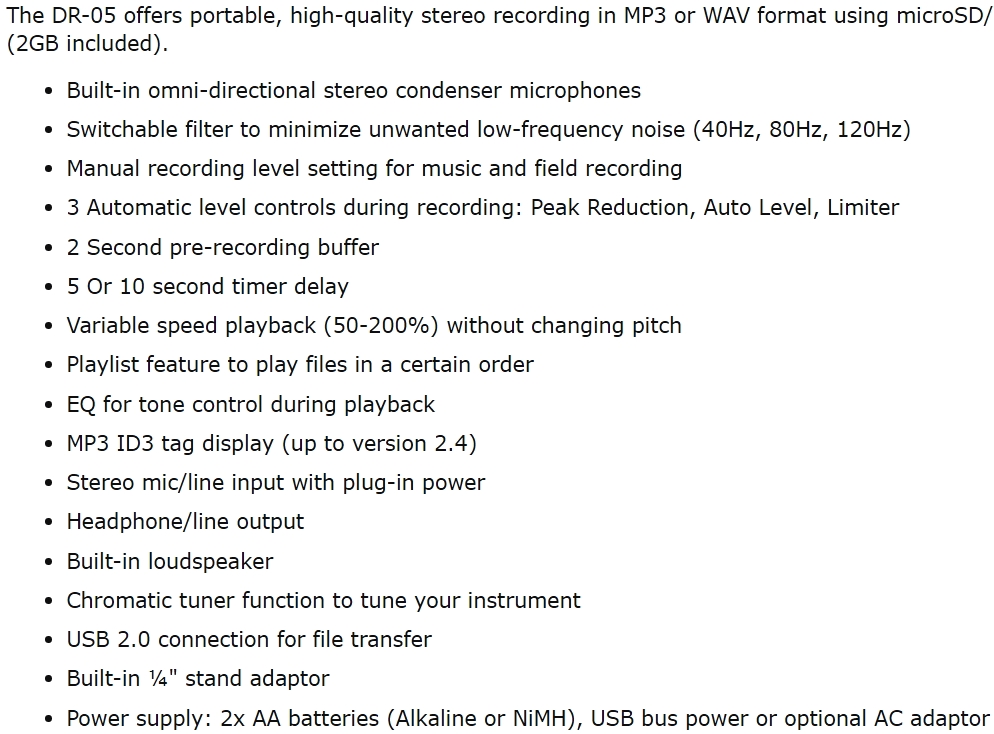 טייפ מנהלים דיגיטלי מקצועי TASCAM DR-05 TEXT